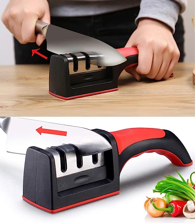3-in-1 Knife Sharpener Set – 3-Stage Kitchen Knife Sharpener with Fruit & Vegetable Peeler