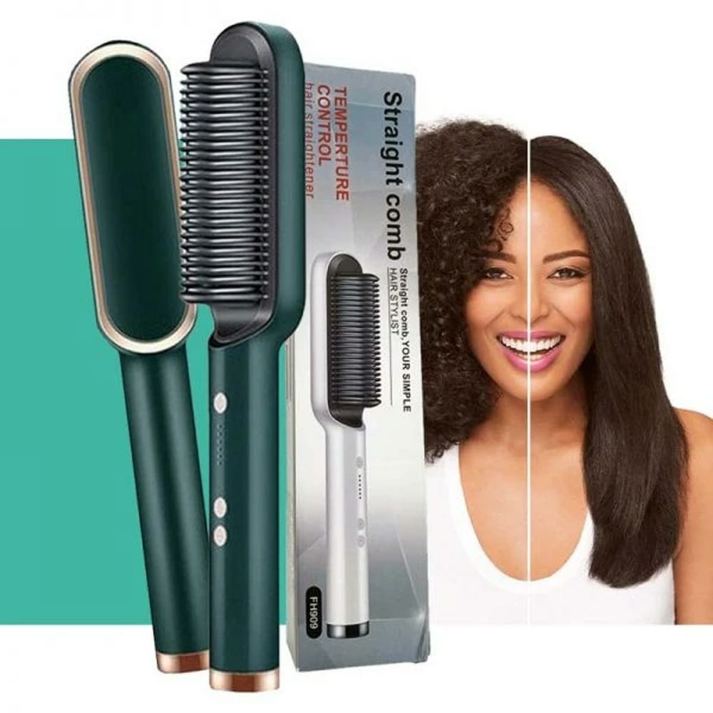 909 Hair Straightening Brush – 2-in-1 Electric Hair Straightener & Curler