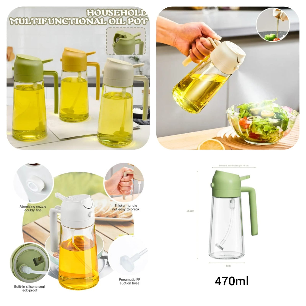2-in-1 Oil Spray Bottle 470ml – Adjustable Mist & Oil Dispenser for Cooking