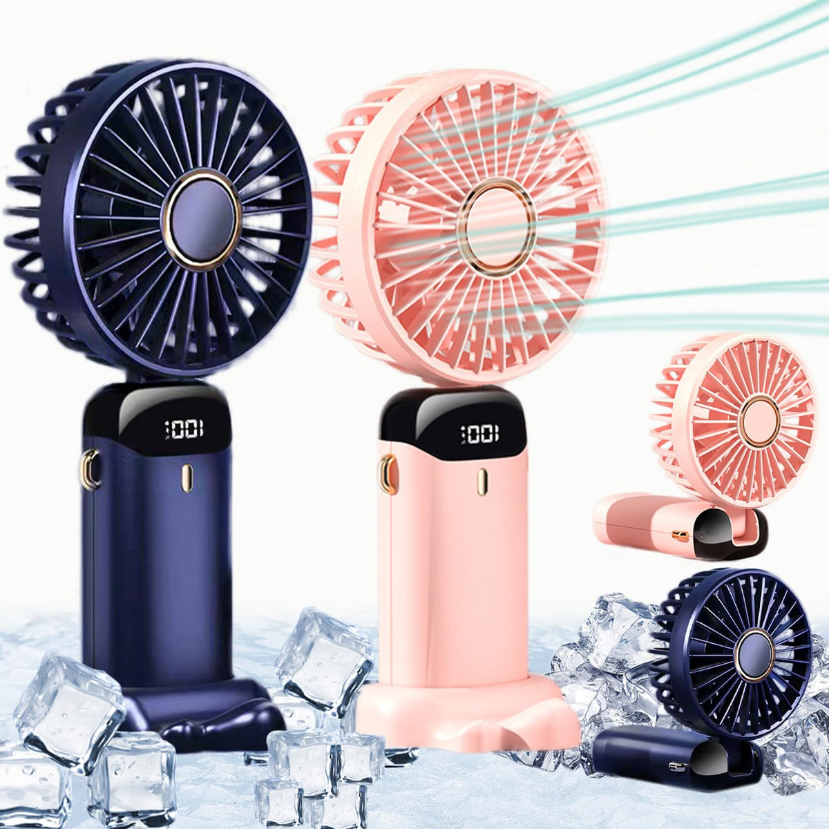 Digital Display Mini Fan – 5-in-1 Portable USB-C Rechargeable Handheld Fan