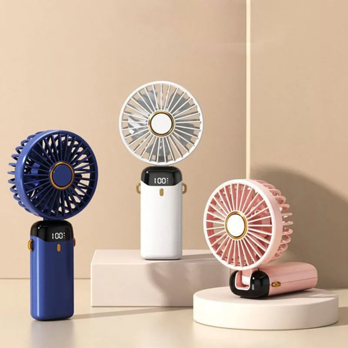 Digital Display Mini Fan – 5-in-1 Portable USB-C Rechargeable Handheld Fan