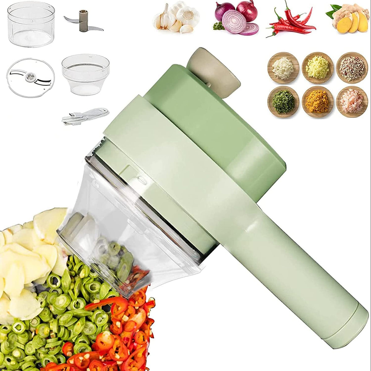Electric Handheld Vegetable Cutter – Multifunctional Rechargeable Food Chopper & Slicer