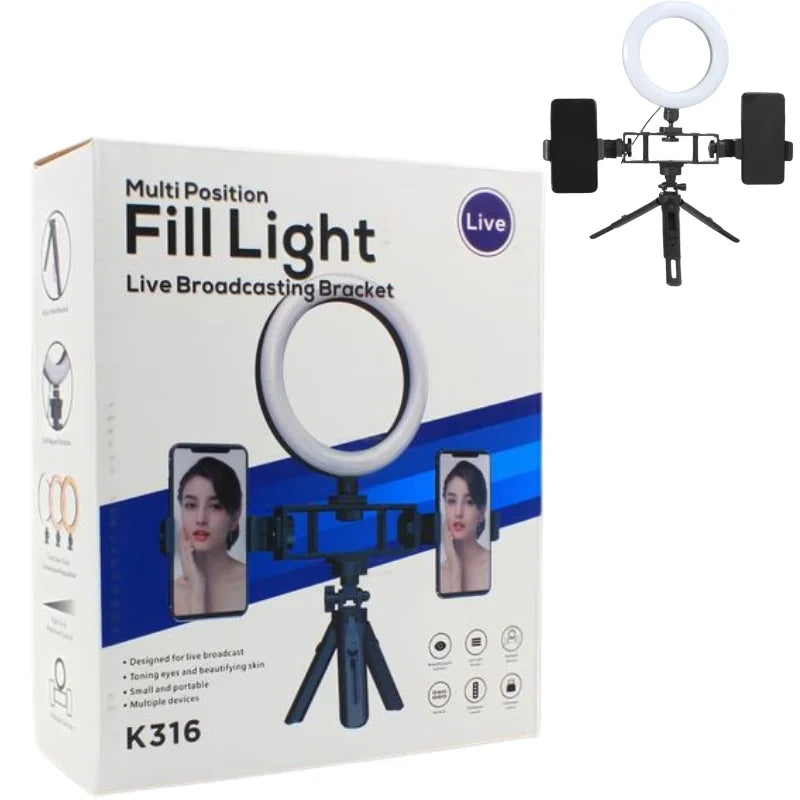 Dual Phone Clip Ring Light – Adjustable LED Selfie Light with Tripod Stand for Live Streaming