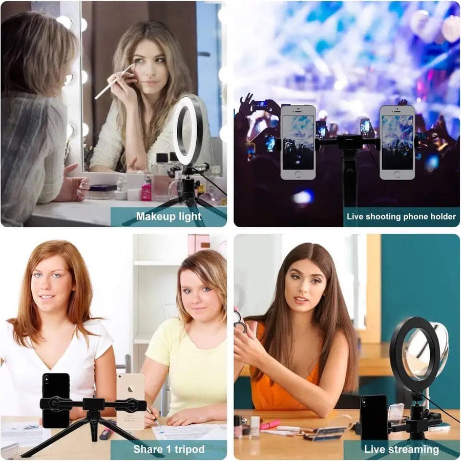 Dual Phone Clip Ring Light – Adjustable LED Selfie Light with Tripod Stand for Live Streaming