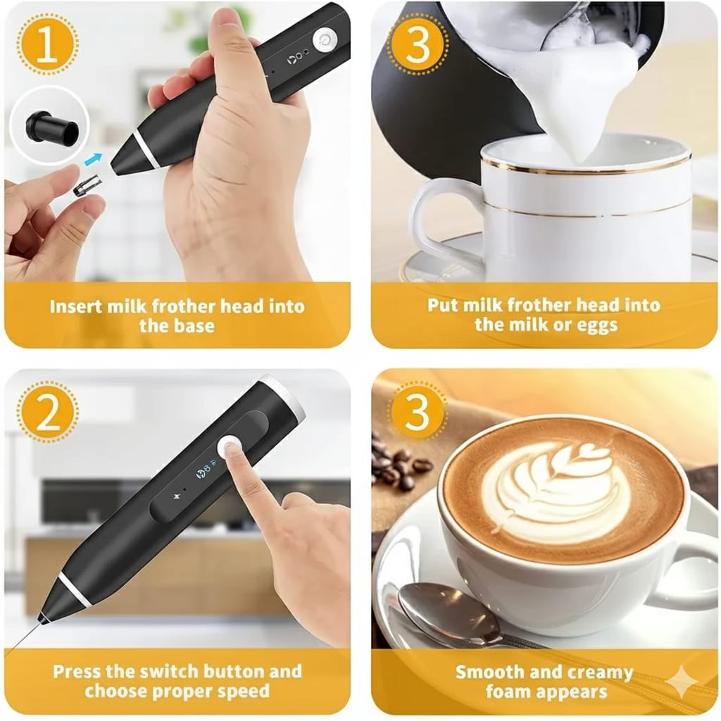 Electric Milk Frother – Handheld Coffee Beater & Mini Blender for Cappuccino, Latte & Drinks