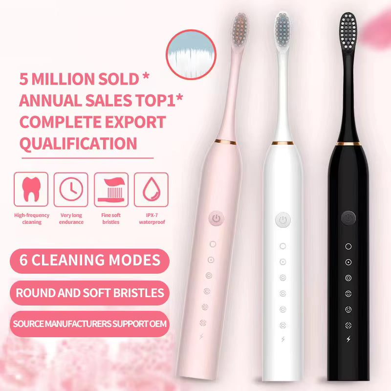 Rechargeable Electric Toothbrush β USB Charging Oral Care Brush with 2 Extra Heads