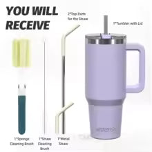 1200ml Quencher Style Tumbler with Straw & Handle – Black Marble Travel Water Bottle