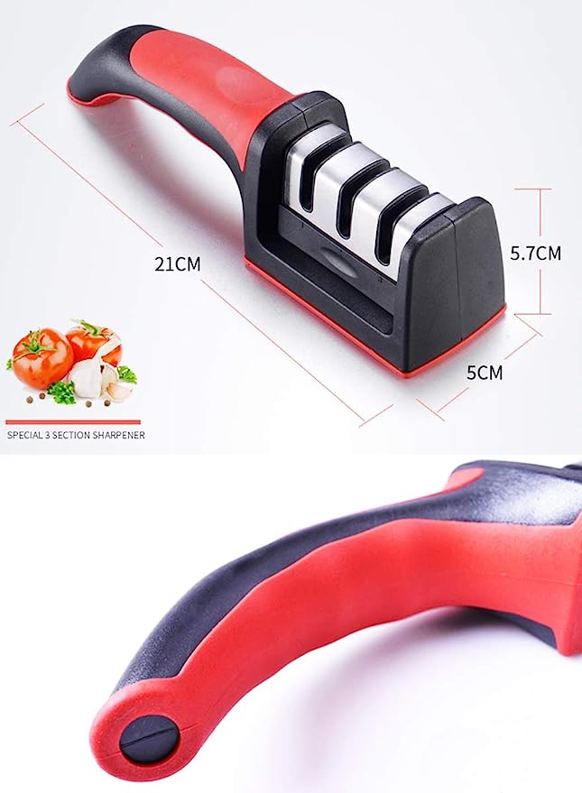 3-in-1 Knife Sharpener Set – 3-Stage Kitchen Knife Sharpener with Fruit & Vegetable Peeler