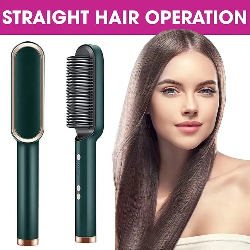 909 Hair Straightening Brush – 2-in-1 Electric Hair Straightener & Curler