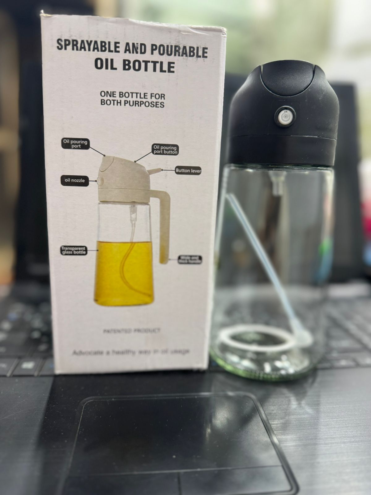 2-in-1 Oil Spray Bottle 470ml – Adjustable Mist & Oil Dispenser for Cooking