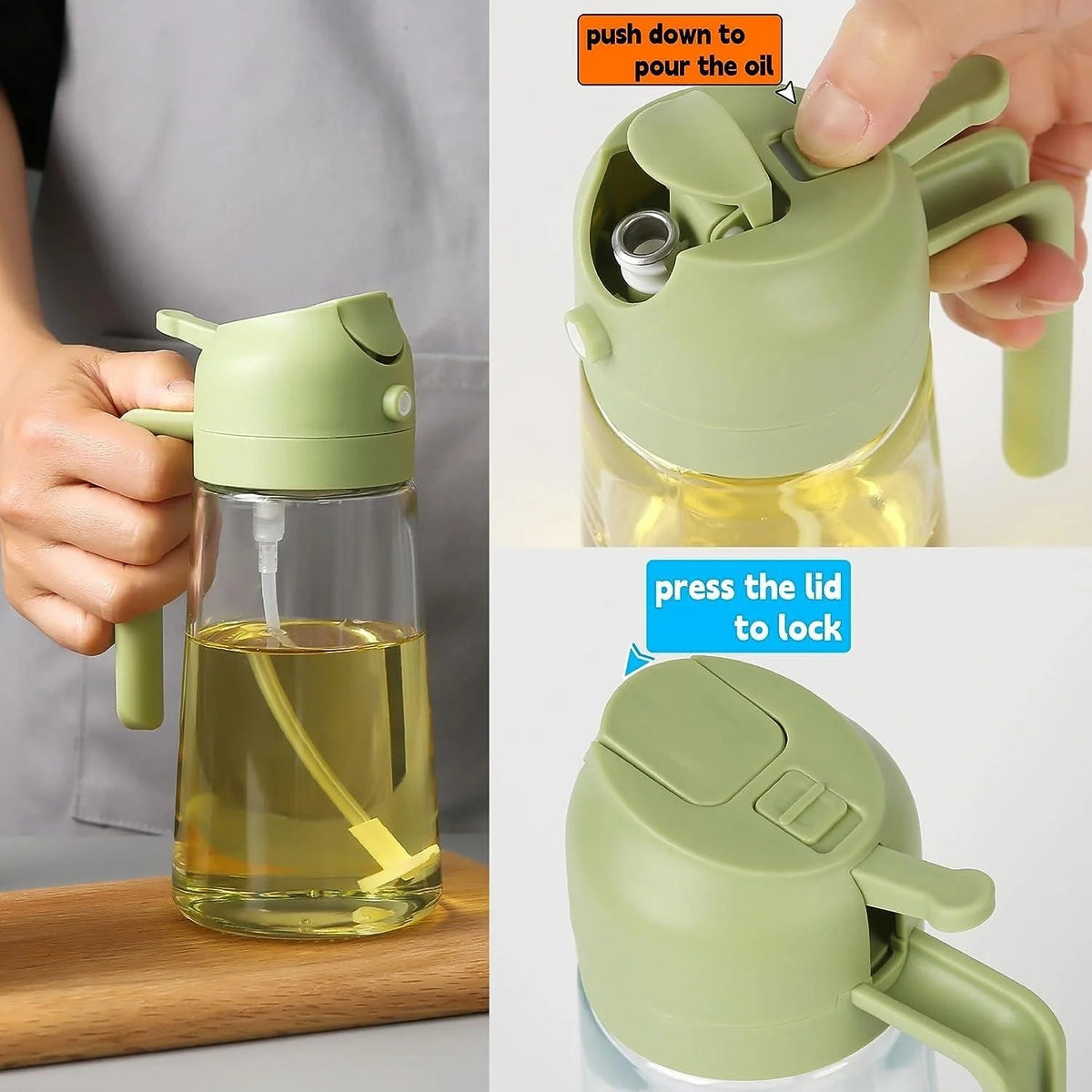 2-in-1 Oil Spray Bottle 470ml – Adjustable Mist & Oil Dispenser for Cooking