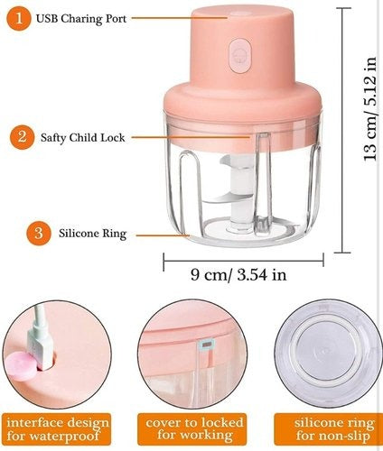100ML Mini Electric Food Chopper – 45W Portable Garlic, Onion & Vegetable Grinder