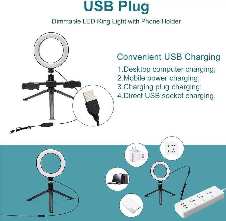 Dual Phone Clip Ring Light – Adjustable LED Selfie Light with Tripod Stand for Live Streaming