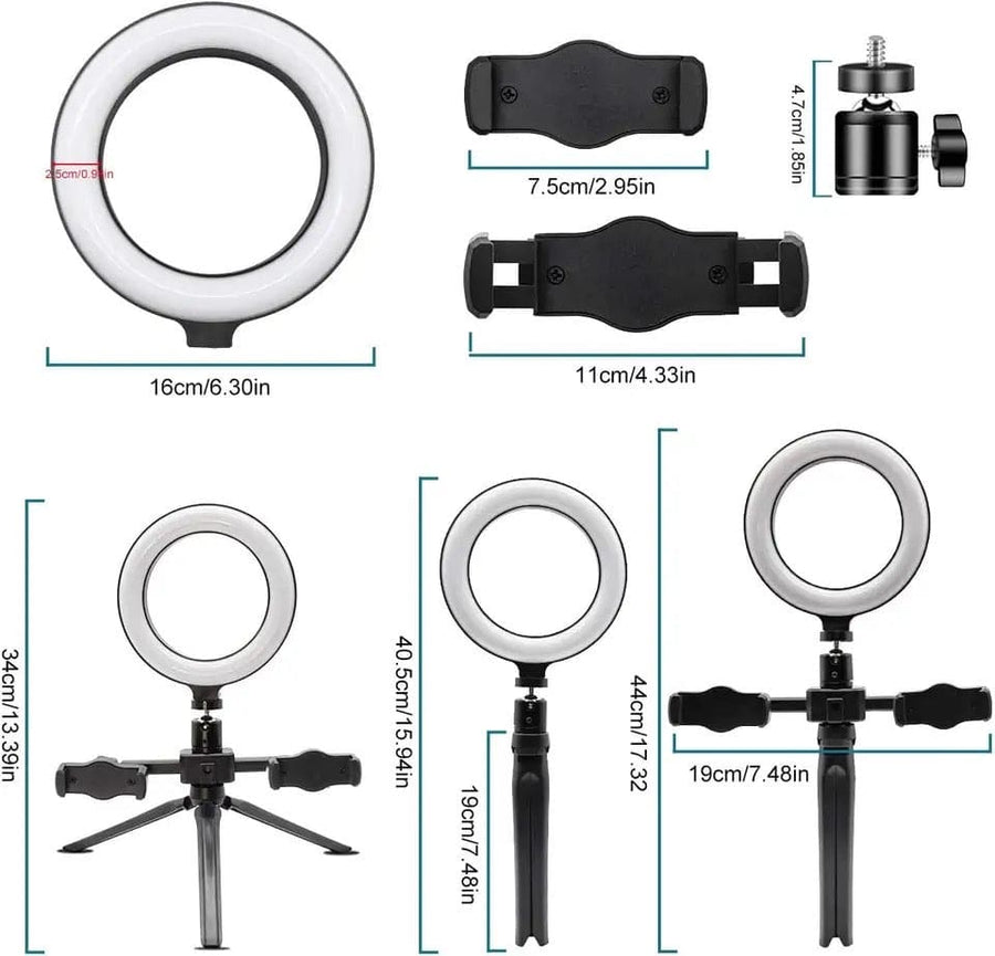 Dual Phone Clip Ring Light – Adjustable LED Selfie Light with Tripod Stand for Live Streaming