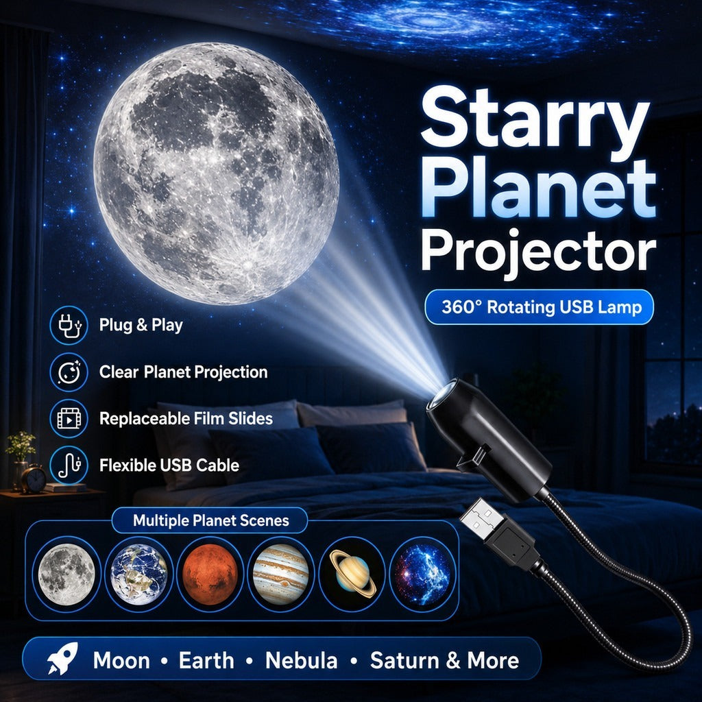 6-Lens Galaxy Projector Lamp – USB Moon, Earth & Starry Sky Night Light
