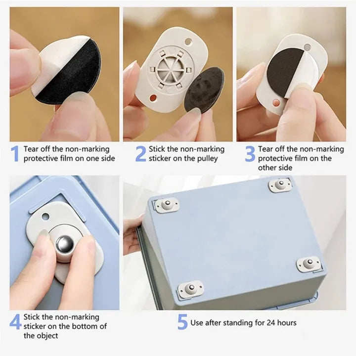 4-Piece 360° Swivel Adhesive Furniture Wheels – Universal Self-Adhesive Caster Wheels