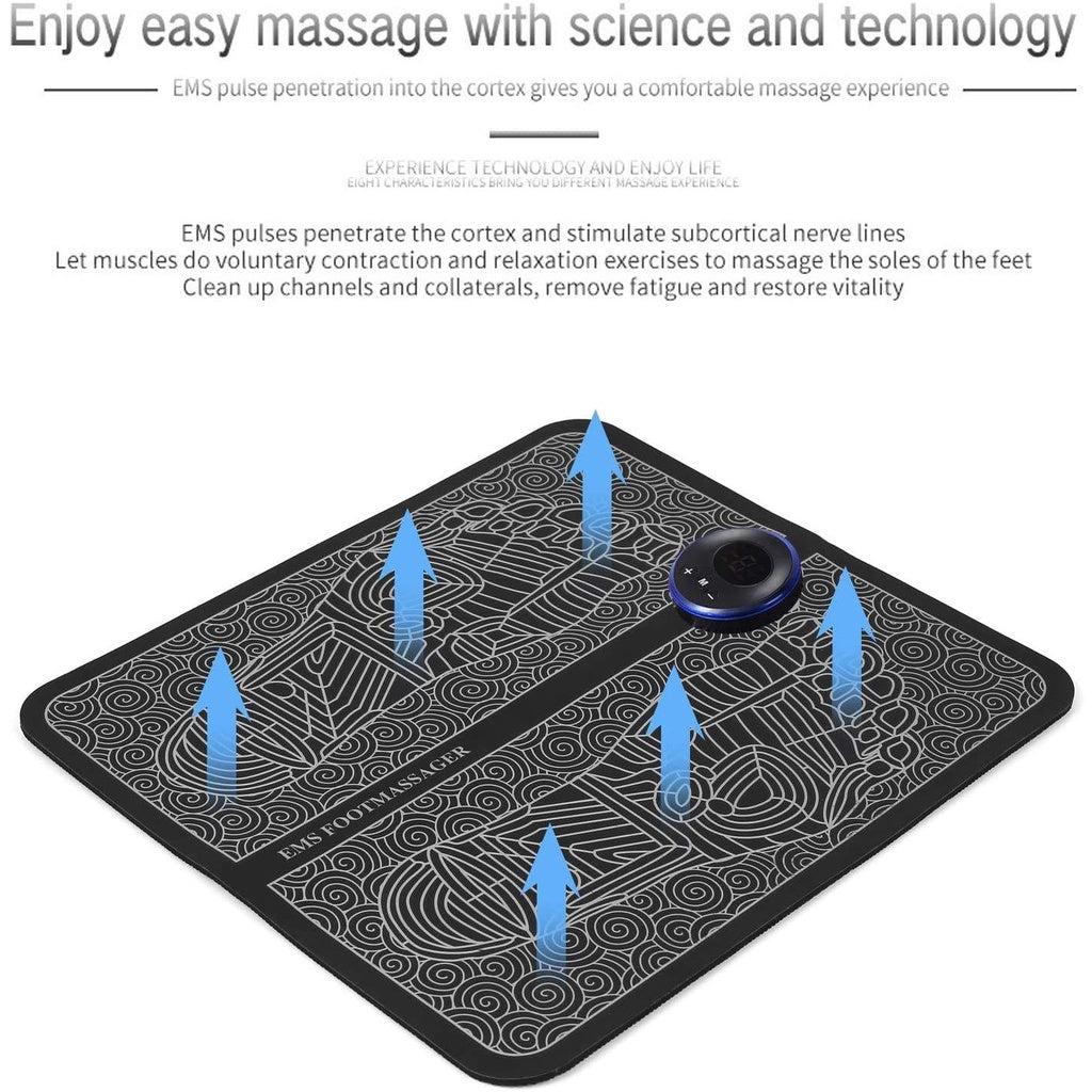 EMS Foot Massager Mat – Electric Rechargeable Foot Massage Pad with 6 Modes & 9 Intensity Levels
