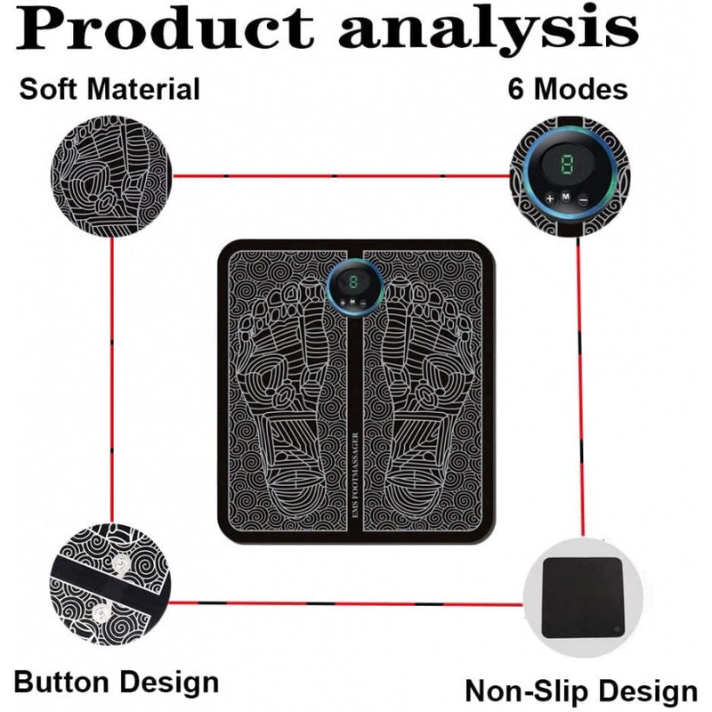 EMS Foot Massager Mat – Electric Rechargeable Foot Massage Pad with 6 Modes & 9 Intensity Levels