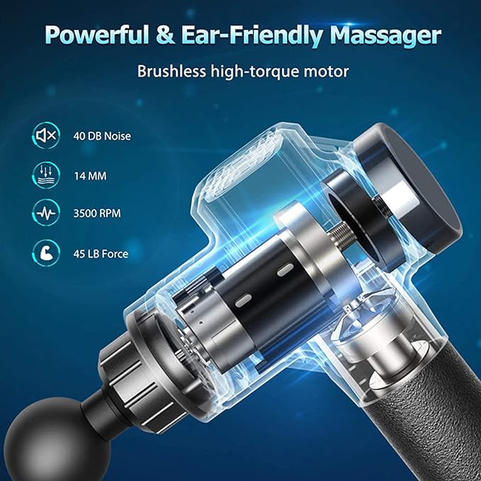 Portable Rechargeable Massage Gun – Deep Tissue Muscle Massager with 4 Interchangeable Heads