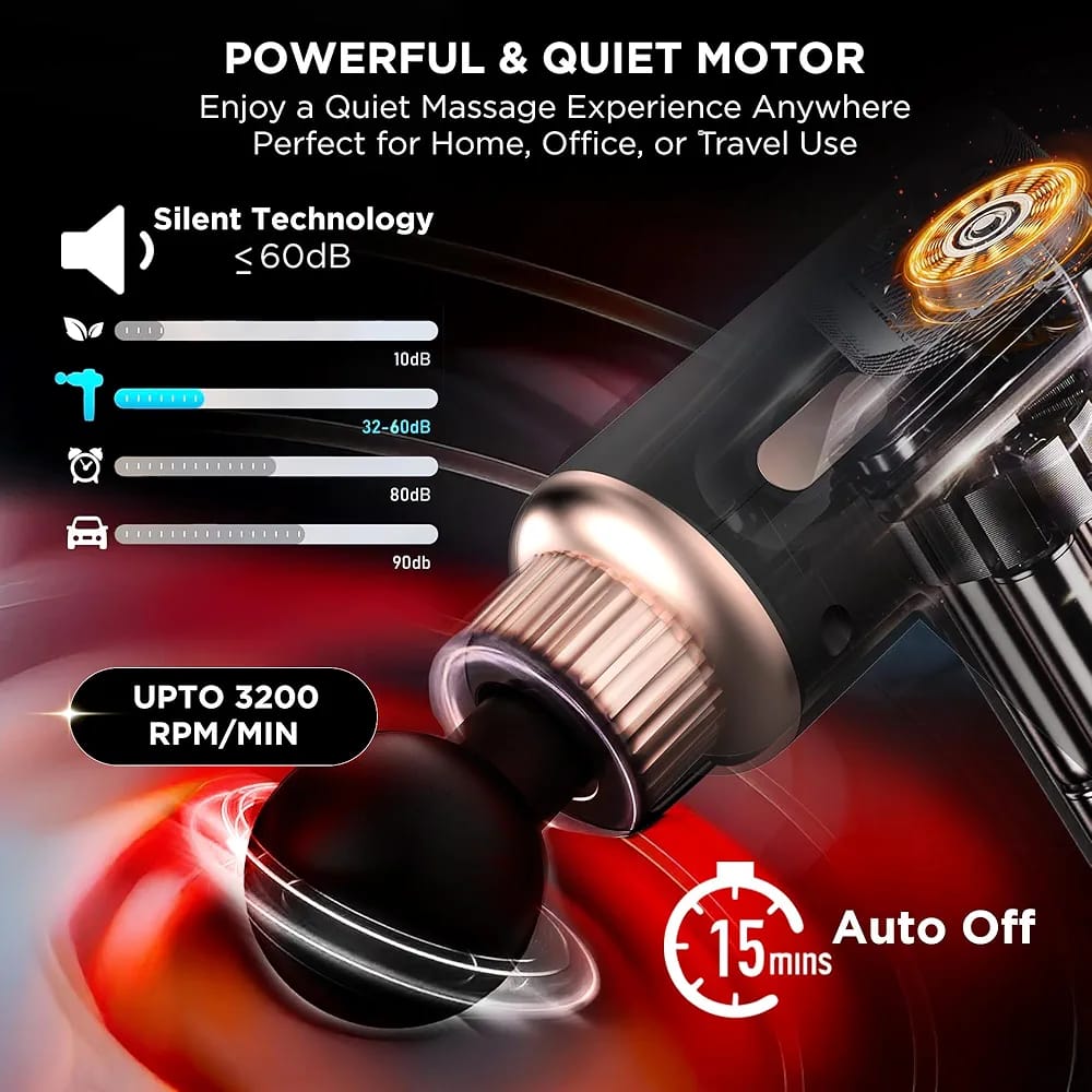 Portable Rechargeable Massage Gun – Deep Tissue Muscle Massager with 4 Interchangeable Heads