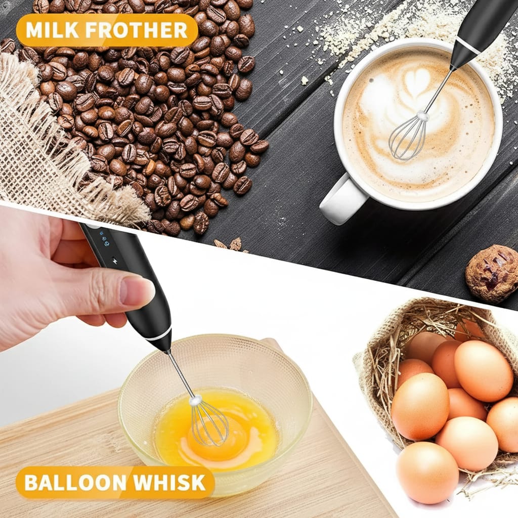 Electric Milk Frother – Handheld Coffee Beater & Mini Blender for Cappuccino, Latte & Drinks