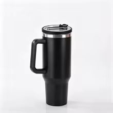 1200ml Quencher Style Tumbler with Straw & Handle – Black Marble Travel Water Bottle