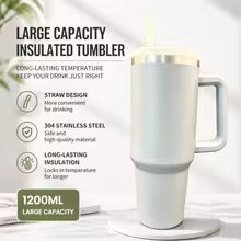 1200ml Quencher Style Tumbler with Straw & Handle – Black Marble Travel Water Bottle