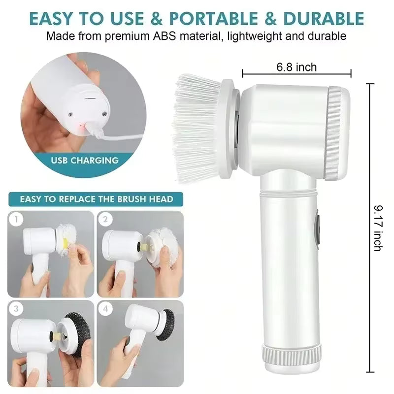 5-in-1 Electric Cleaning Brush – Rechargeable Cordless Scrubber for Kitchen & Bathroom