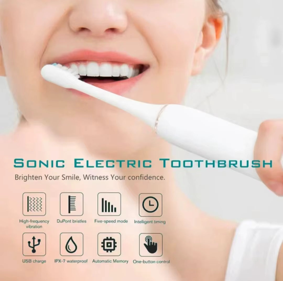 Rechargeable Electric Toothbrush – USB Charging Oral Care Brush with 2 Extra Heads