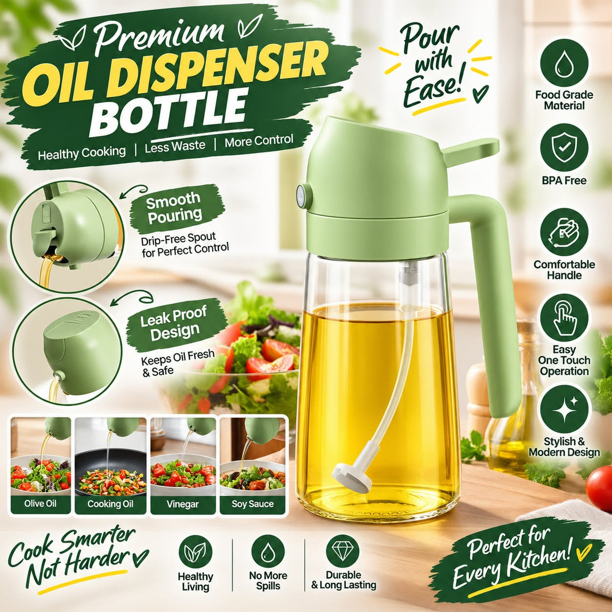 2-in-1 Oil Spray Bottle 470ml – Adjustable Mist & Oil Dispenser for Cooking