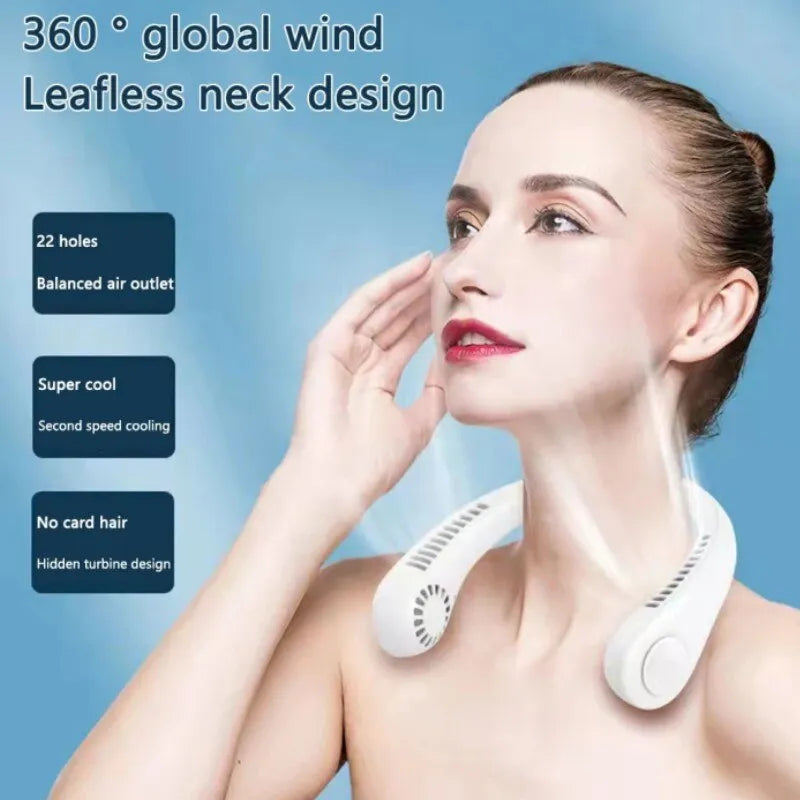 Portable Neck Fan – Bladeless USB Rechargeable Wearable Personal Fan with 3 Speeds